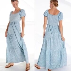 Daily Practice by Anthropologie Blue Chevron Smocked Tiered Maxi Dress | Medium